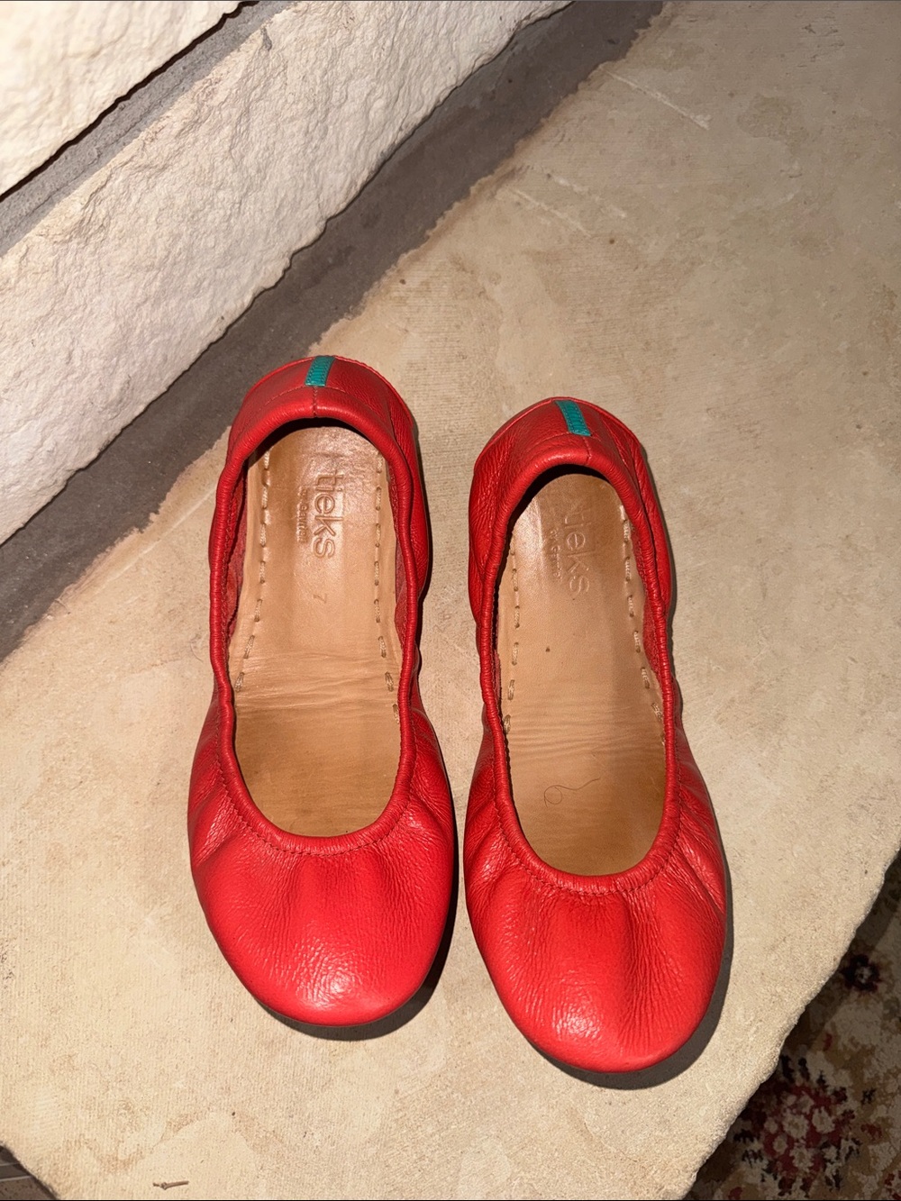 Tieks Red Ballet Flats with Teal Soles - Picture 9 of 10